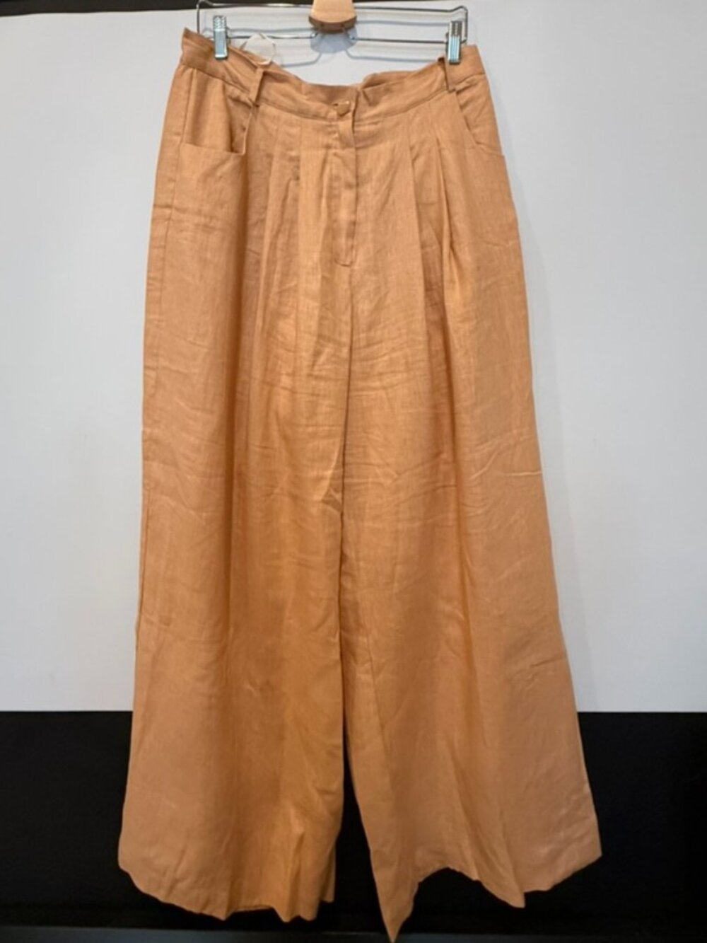 FARM Rio peach linen wide-leg tailored pants